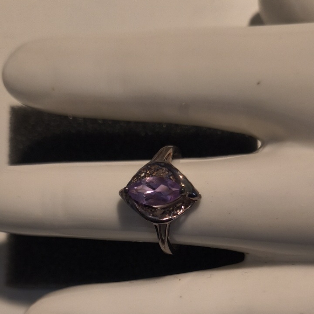 Sterling Silver Genuine Marquise Amethyst Ring Size 9